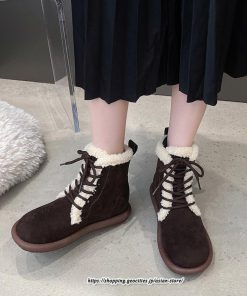 ブーツ | ムートンレディース ショート 編み上げ ボア ショート裏起毛 暖かい もこもこ 痛くない 人気 防寒 秋 歩きやすい 冬 おしゃれ 痛くない