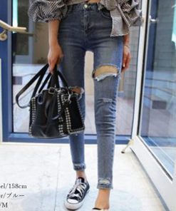 スキニーパンツ | 美脚 穴開き アンクル スキニー レディース クラッシュデニム デニムパンツ ボトムス ジーンズ ジーパン タイト ダメージ