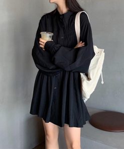 シャツ・ブラウス | レディース 春夏長袖 チュニックワンピ シャツブラウス 白 シャツワンピース ウエストマーク ミニワンピース