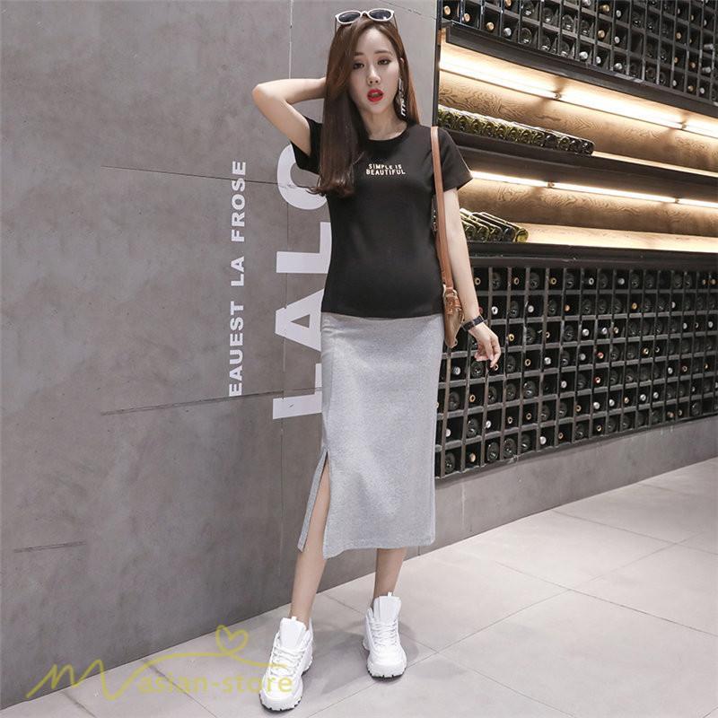 スカート | Aラインマタニティウェア 着痩せ レディース 着痩せ 上品 大きいサイズ 裾口スリット 産前 妊婦 薄手 サマー 日常 夏服 マタニティお出かけ