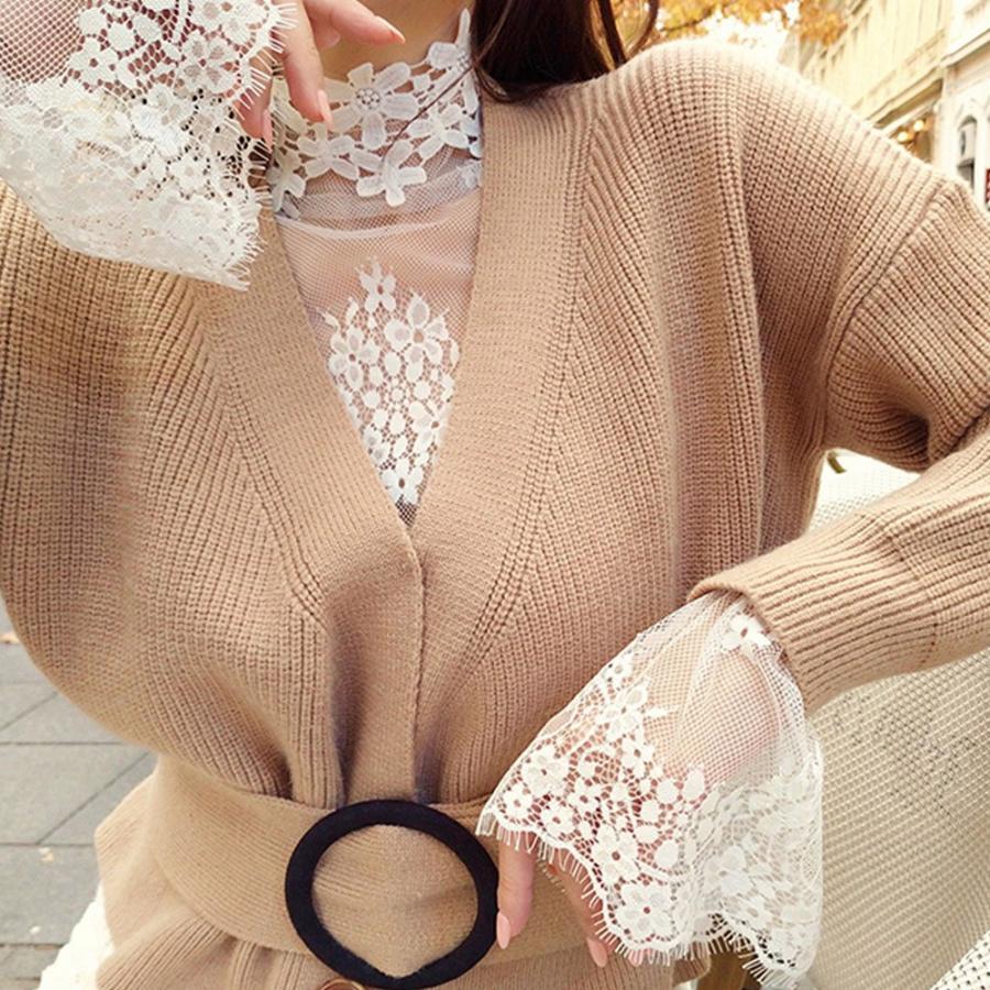 透かし編みトップス | トップス インナー ブラウス 長袖 レディース ネック シースルー