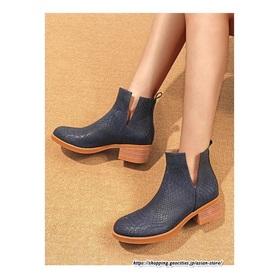 ショートブーツ | 大きいサイズ26.5cm レディース 上品 ブーツ 秋冬 春 チャンキーヒール 太ヒール シンプル ミドルヒール ブーティー 大人 スリッポン 黒ブーツ