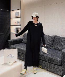 マキシ | 秋ワンピース 黒ワンピース ロングワンピース 秋物 レディース ワンピース 長袖ワンピース 30代40代 裾スリット 着痩せ 秋服 大人 通学通勤 無地 大きいサイズ
