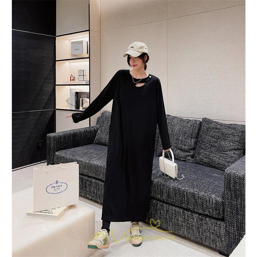 マキシ | 秋ワンピース 黒ワンピース ロングワンピース 秋物 レディース ワンピース 長袖ワンピース 30代40代 裾スリット 着痩せ 秋服 大人 通学通勤 無地 大きいサイズ