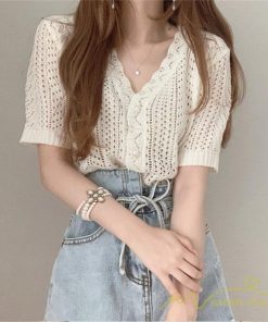 ニット・セーター | カーディガン サマーニット レディース トップス 半袖 ハーフスリーブ Vネック 透かし編み きれいめ ゆったり ニットカーディガン カットソー ショート丈