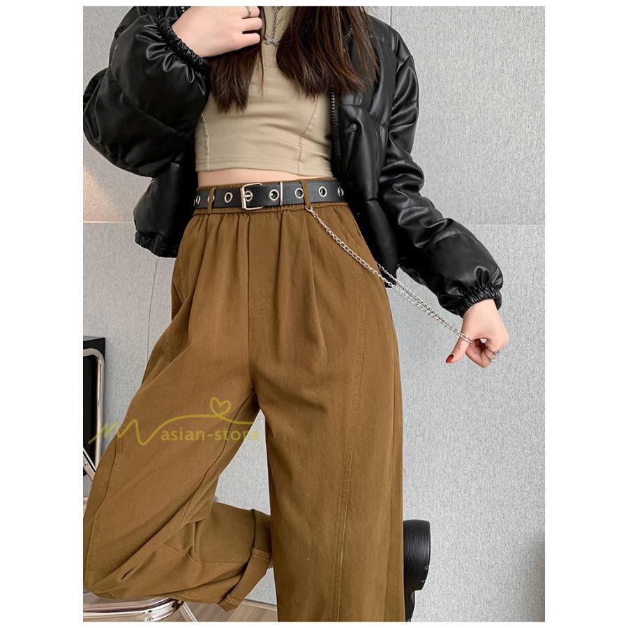 ワイドパンツ | レディース ロング丈 ストリート風 ロングパンツ シンプル 秋冬コーデ 体型カバー ウエストゴム お出かけ ポケット ハイウエスト ゆったり