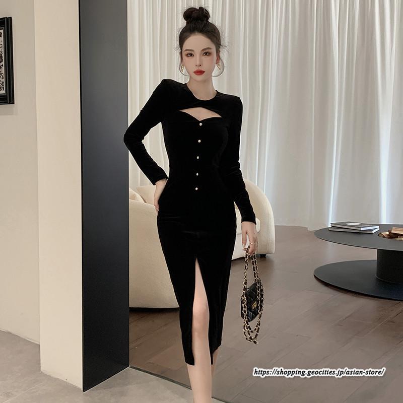 ワンピース | ワンピースタイトワンピース長袖 上品 セクシー高級感 タイトヒップアップ タイト スリム 美ライン シルエット お呼ばれ エレガント