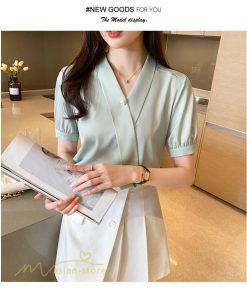 シャツ・ブラウス | レディースシャツ 半袖シャツ レディース 無地 Vネック サマーシャツ ブラウス 40代 大きいサイズ 着痩せ カジュアル 20代30代 オフィス フォーマル 韓国風