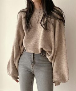 ニット・セーター | ニット レディース 秋冬 厚手 トップス セーター 秋服コーデ 長袖 パフスリーブ ボリューム感 スリット ゆったり 30代 上品 無地 大人 ニットセーター 大きめ