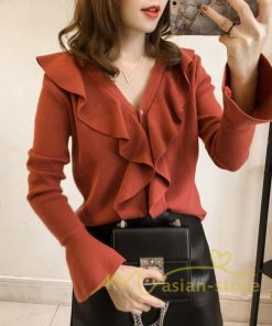 在庫ある | 短納期ニットインナーレディーストップス ニットブラウス フレアファッション フォーマルオフィスビジネスカジュアルブラウス 薄手 通学通勤 可愛い 着痩せ OL