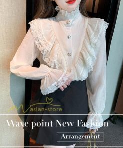 シャツ・ブラウス | ブラウス トップス プリーツ オフィスカジュアル 通勤 ハイネック レディース 韓国 ファッション レース 通学 着痩せ エレガント カジュアル 20代30代40代 2022