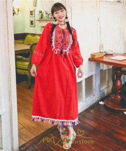 マキシ | ワンピース レディース ロング丈 マキシ丈 長袖 パーティー 白 赤 黄色 青 綿麻 二次会 謝恩会 同窓会 服装 カジュアル 刺繍 40代 夏 30代 20代 秋 50代