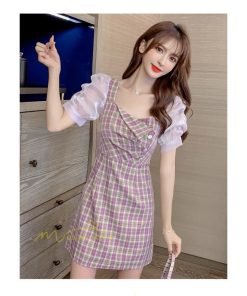 ミディアム | 半袖ワンピース 夏服 レディース 膝上丈 Aライン セクシー 可愛い スリム ワンピース おしゃれ パープル