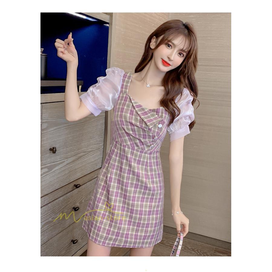 ミディアム | 半袖ワンピース 夏服 レディース 膝上丈 Aライン セクシー 可愛い スリム ワンピース おしゃれ パープル