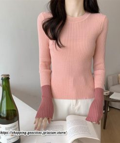 ニット・セーター | カットソー ニット レディース リブニット 長袖 秋冬 春 トップス スリム ストレッチ インナー 無地 長袖ニット 通学通勤 着痩せ 長袖カットソー プルオーバー