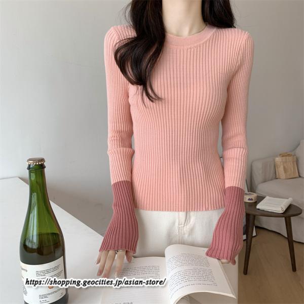 ニット・セーター | カットソー ニット レディース リブニット 長袖 秋冬 春 トップス スリム ストレッチ インナー 無地 長袖ニット 通学通勤 着痩せ 長袖カットソー プルオーバー