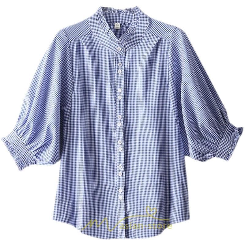 シャツ・ブラウス | ブラウス コットン 七分袖 レディース 青 入学式 入園式 卒業式 卒園式 フォーマル 結婚式 ママ 着痩せ 華奢見え OL お仕事 20代30代40代 通勤 新作 ビジネス