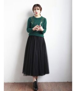 スカート | ロングチュールハイウエストフレアレディース 無地 きれいめ ウエストゴム 通勤通学 可愛い S M L 上品 着痩せ