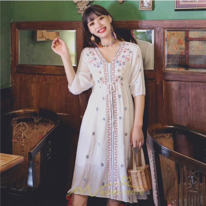 マキシ | ワンピース 膝下 カジュアル 上品 きれいめ 通勤 レディース 七分袖 体型カバー インスタ映え 撮影 個性的 クラシック 大人可愛い 高級感 普段使い 海外旅行