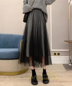 スカート | チュール秋冬 チュールフレアロングキラキラ ふんわり ウエストゴム レディース Aラインミモレ丈可愛 キレイめ ボトムス