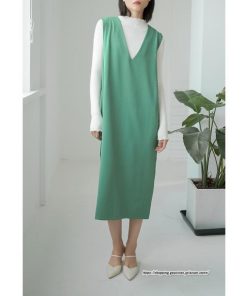 ノースリーブ | タンクワンピース 秋物 レディース ワンピース サイドポケット Vネック バックスリット入れ 20代50代 通学通勤 無地 大人 2022秋冬