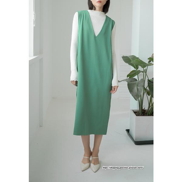 ノースリーブ | タンクワンピース 秋物 レディース ワンピース サイドポケット Vネック バックスリット入れ 20代50代 通学通勤 無地 大人 2022秋冬