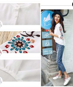 在庫限り・売り尽くしセール | 7分袖 花柄刺繍 プルオーバー シャツ 春夏 ブラウス トップス