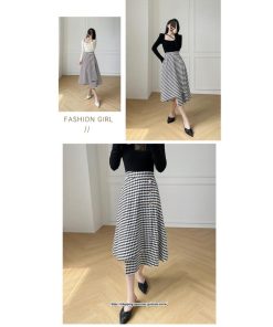 スカート | ロングきれいめ レディース ロング丈 Aライン 20代 30代 40代 50代 秋 冬 千鳥格柄 細見え 可愛い ハイウエスト お出かけ 高見え