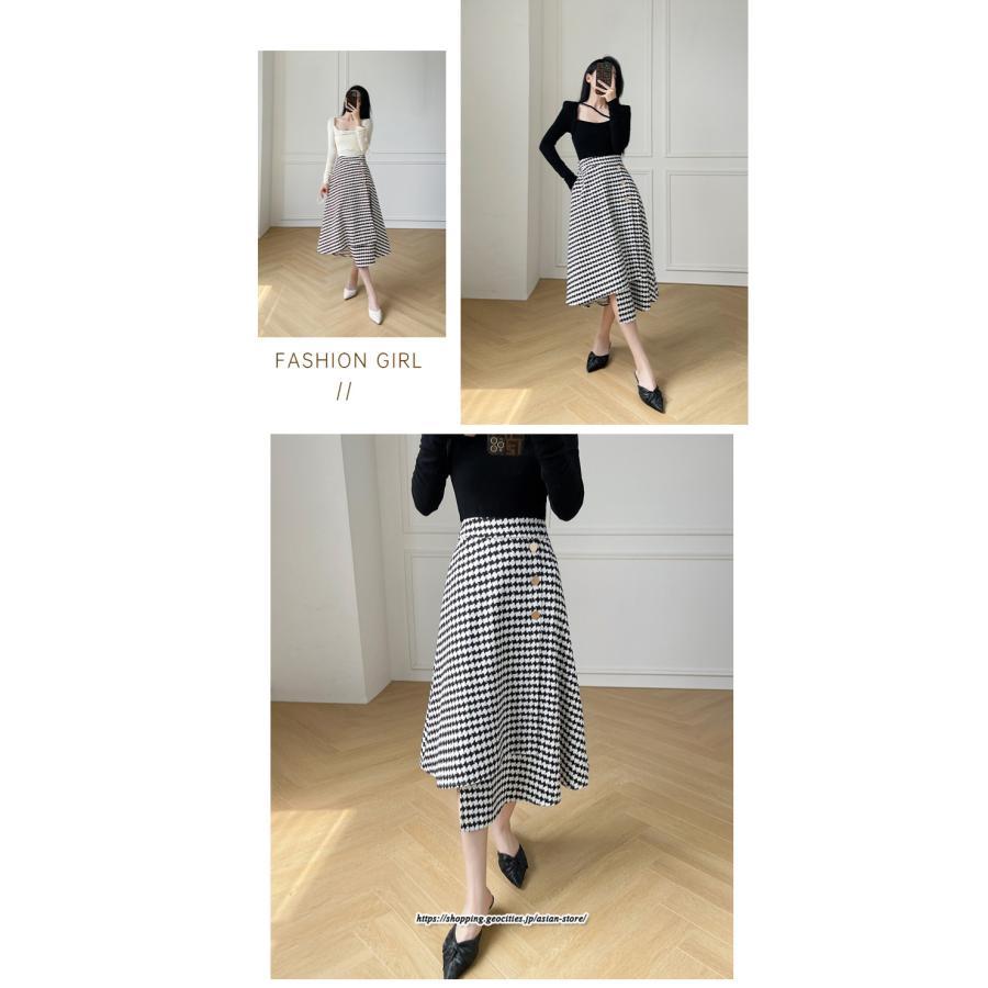 スカート | ロングきれいめ レディース ロング丈 Aライン 20代 30代 40代 50代 秋 冬 千鳥格柄 細見え 可愛い ハイウエスト お出かけ 高見え