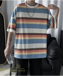 Tシャツ | カットソー メンズ ストライプ カジュアルクルーネック 5分袖 ワイドトップス メンズスタイル カッコウイイ 夏服 上品 日常感
