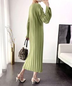 ワンピース | ニット秋冬 レディース ミモレワンピ きれいめ 膝丈下 Vネック フェミニン 長袖リブニット