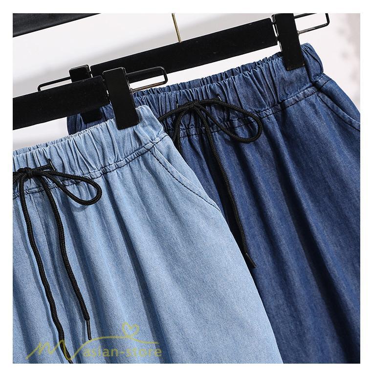 ジーンズ、デニム | ワイドパンツ レディース ガウチョパンツ デニム ゆったり デニムパンツ ジーンズ ジーパン 薄手 春秋コーデ 大きいサイズ ひも付き 女性着 日常感 上品 着回し