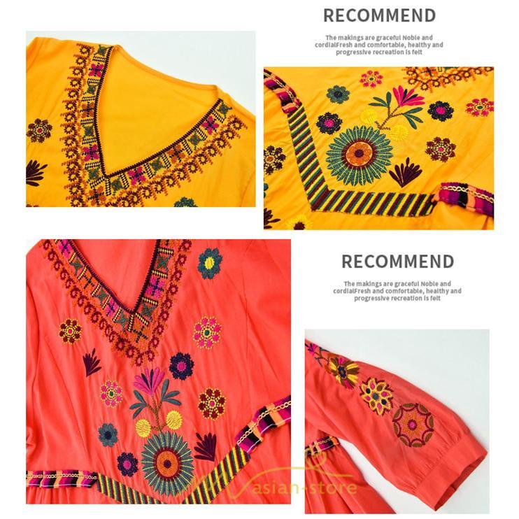 マキシ | ワンピ ワンピース ロング丈 七分袖 レディース 大人 おしゃれ きれいめ お出かけ 大人可愛い 白 青 赤 春夏秋 旅行 20代30代40代 民族風 オレンジ 海