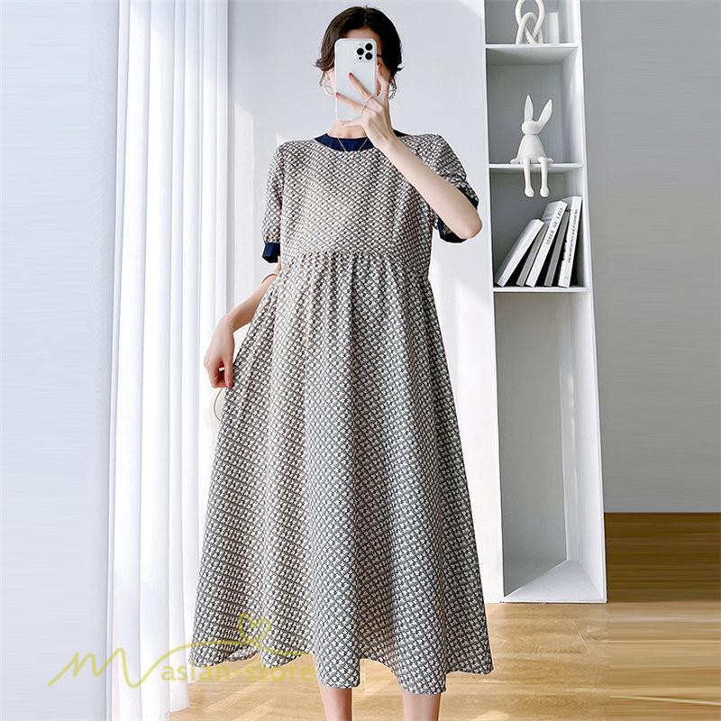 ワンピース | マタニティレディース マタニティウェア 夏 韓国風 Aライン 半袖 柄 産前 マタニティ サマー送料無料 膝丈 お出かけ 大きいサイズ 上品