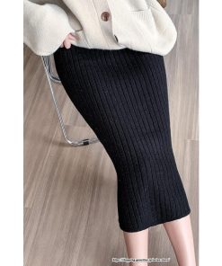 スカート | ニットストレッチレディース 秋冬 ロング丈 ミモレ丈 後ろスリット入れ タイトウエストゴム スリム リブニット 大人