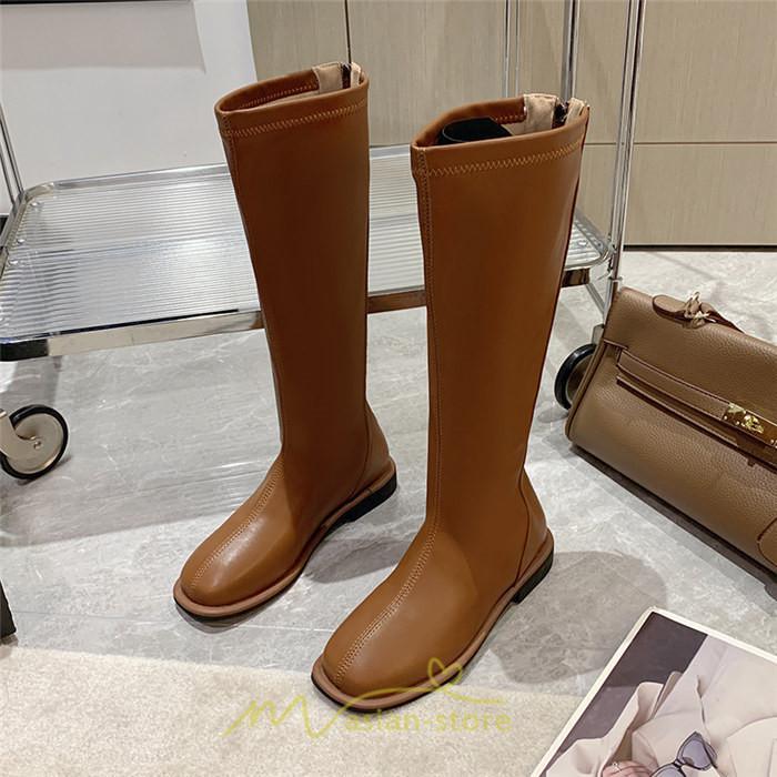 ロングブーツ | レディース ロング丈 太ヒール スクエアトゥ トレンド PU 黒 シンプル コスプレ 美脚 おしゃれ 歩きやすい 履きやすい 滑にくい かわいい