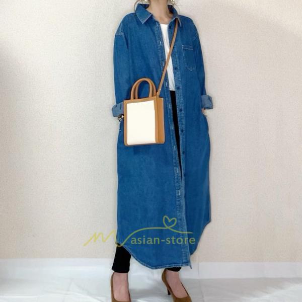 マキシ | デニムワンピース シャツワンピース ジーンズ ロング丈 ワンピース レディース デニムシャツ 秋 前開き お出かけ 長袖 ロングデニム カーディガン トレンド 2WAY