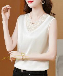 キャミソール タンクトップ | レディース トップス タンクトップ ノースリーブ 無地 『襟元レースデザインタンク』 Ｖネック Ｖネックタンク 20代30代40代50代 快適 アウター 着痩せ インナー