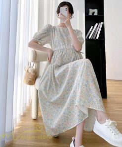 ワンピース | マタニティレディース Aライン 妊婦服 体型カバー 着痩せ マタニティウェア 小花柄 柔らか きれいめ お出かけ マタニティ 夏服 ひざ下丈