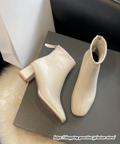 ショートブーツ | レディース 裏起毛なし 裏起毛あり スクエアトゥ ブーツ チャンキーヒール 太ヒール 後ろファスナー 大人 シューズ 通学通勤 靴 ミドルヒール