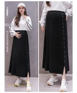 スカート | マタニティ Aライン秋 冬 コーデ 着痩せ 裾口スリット ニット 体型カバー リブ ウエスト調整 マタニティウェア 大きいサイズ カジュアル