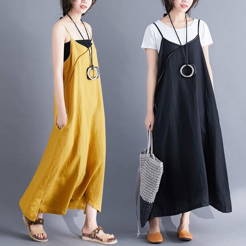 マキシ | キャミソールワンピース リネンワンピース ロングワンピース Aラインワンピース ワンピース キャミソール 大人 20代30代 無地 通学通勤 可愛い 夏秋物