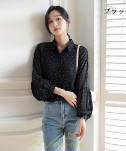 シャツ・ブラウス | ブラウス レディース きれいめ 40代 春秋新作 オシャレブラウス シャツ 長袖トップス Vネックブラウス 大人 シャツ30代 ゆったり 通勤 50代 ドット柄