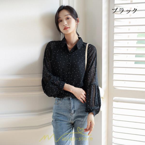 シャツ・ブラウス | ブラウス レディース きれいめ 40代 春秋新作 オシャレブラウス シャツ 長袖トップス Vネックブラウス 大人 シャツ30代 ゆったり 通勤 50代 ドット柄