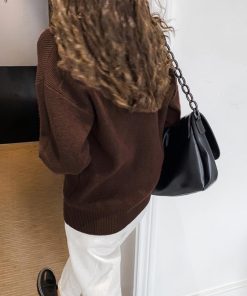 ニット・セーター | ボタン飾り 秋冬 無地 ニットトップス レディース 長袖 ニットセーター シンプルニット プルオーバー きれいめ Vネック