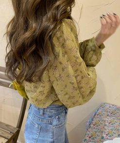 シャツ・ブラウス | 襟フリル シースルー 花柄ブラウス 女性