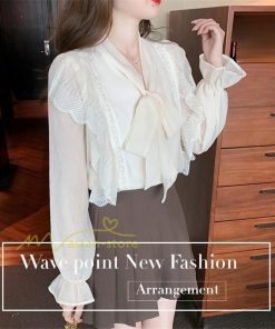 シャツ・ブラウス | ボウタイ リボン ブラウス　シャツ　リボンシャツ レディース 長袖 白 トップス フレア 無地 大人 女性 入学式　卒業式　ママ 通勤 20代30代40代50代 ビジネス