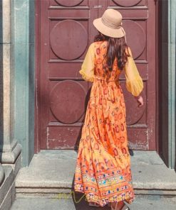 マキシ | マキシ丈ワンピース 夏 リゾート 花柄 ロング丈ワンピース ロング 七分袖 民族風 エスニック風 体型カバー 可愛い おしゃれ フェミニン 着痩せ 上品