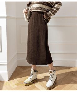 スカート | Aライン秋冬コーデ ウエストゴム カジュアル 20代 30代 着痩せ 秋 冬 ひざ下丈 パイル地 OL 40代 ポケット ビジネス 50代 裾口スリット