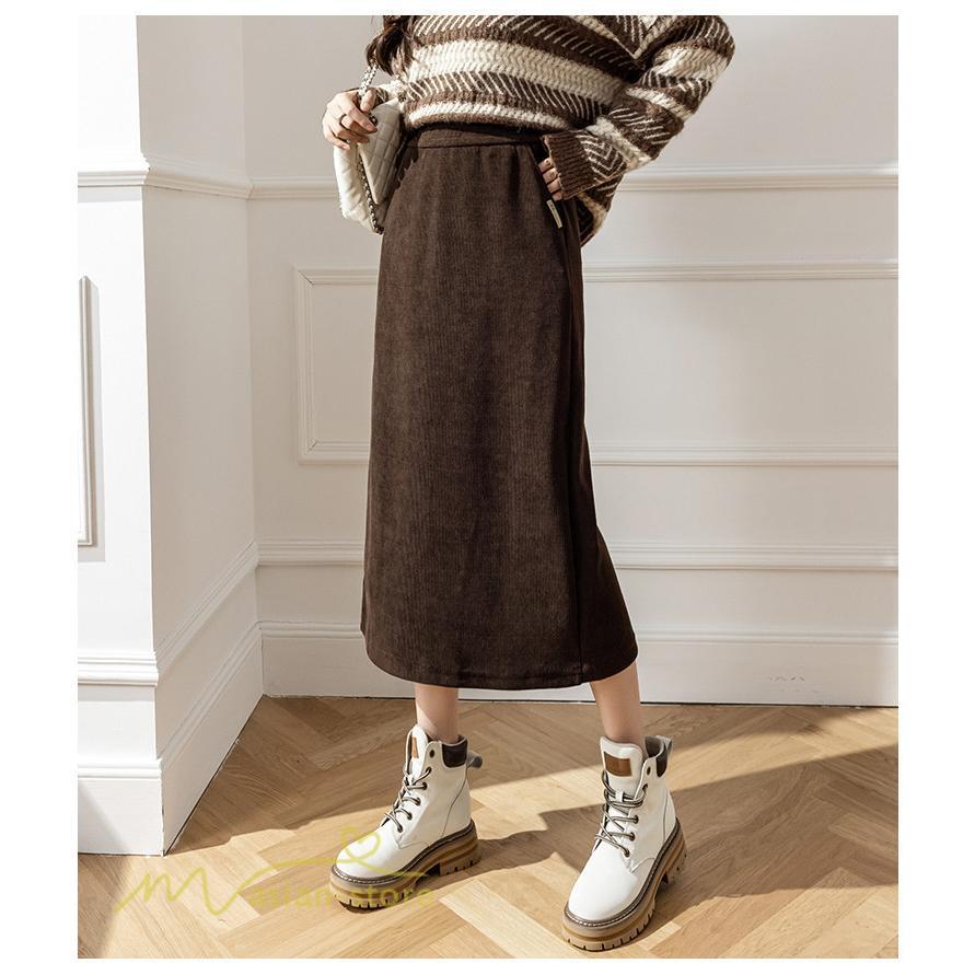 スカート | Aライン秋冬コーデ ウエストゴム カジュアル 20代 30代 着痩せ 秋 冬 ひざ下丈 パイル地 OL 40代 ポケット ビジネス 50代 裾口スリット